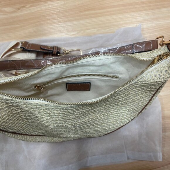 Neiman Marcus Khaki Beach Crescent Shoulder Bag - Picture 5 of 5